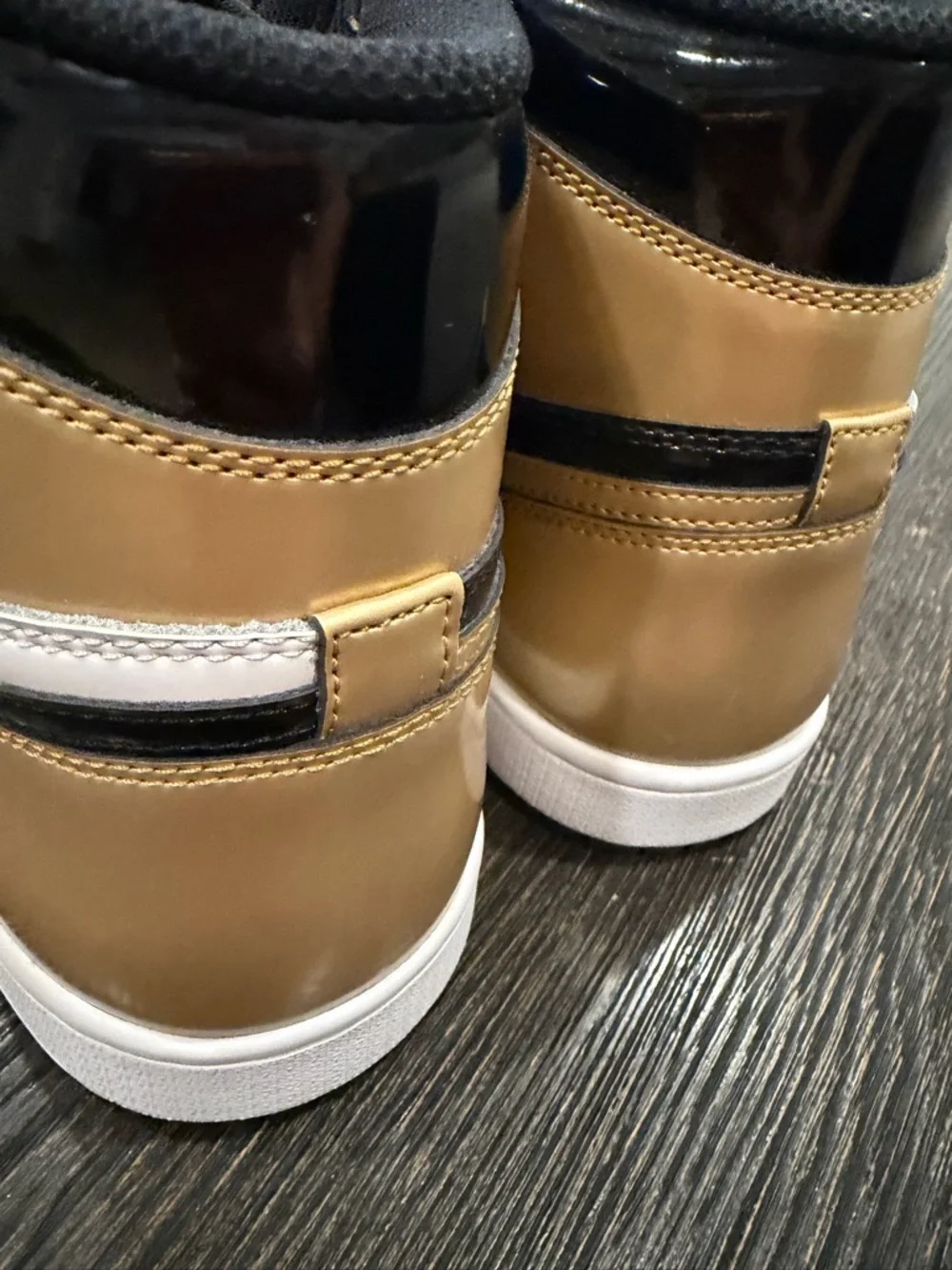 Air Jordan 1 Retro OG NRG High Gold Toe Black White Patent Men’s size 10.5